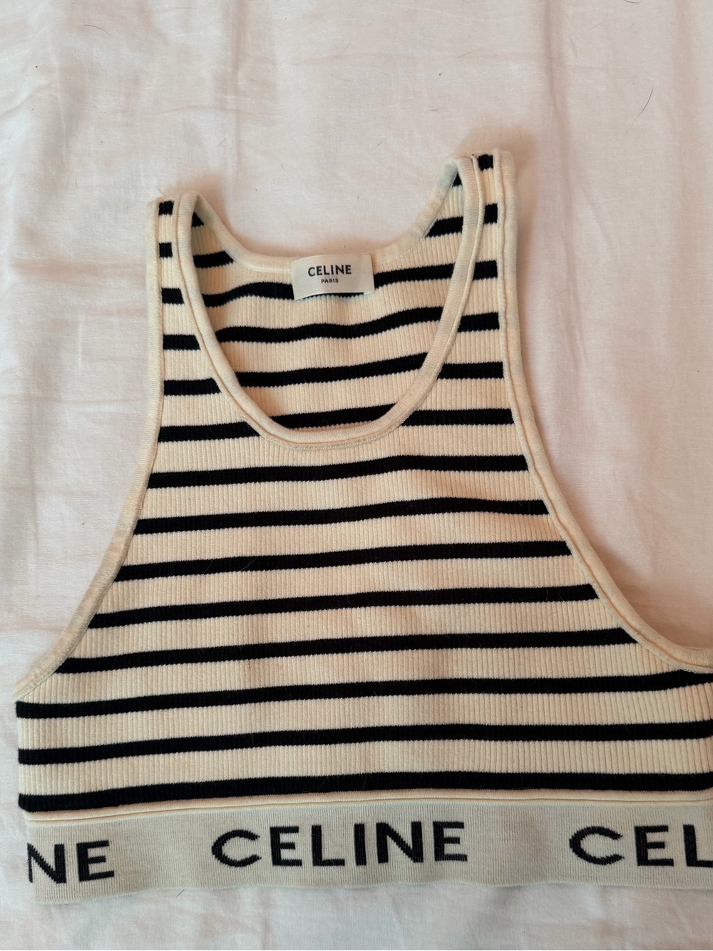 Striped Black & Cream Striped Ribbed Crop Tank